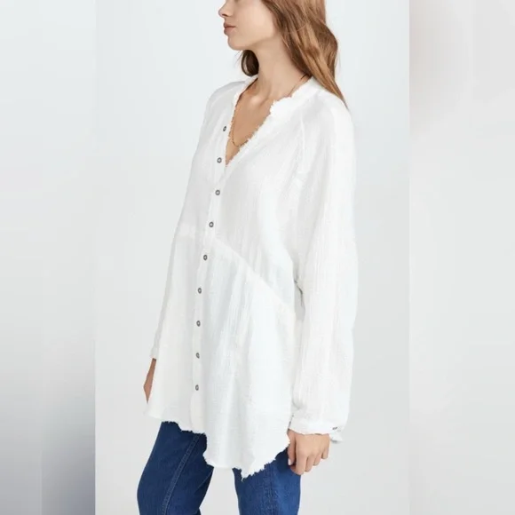 We The Free Womens Daydream White Cotton Tunic Button-Down Top Shirt NWT Small - Picture 7 of 17